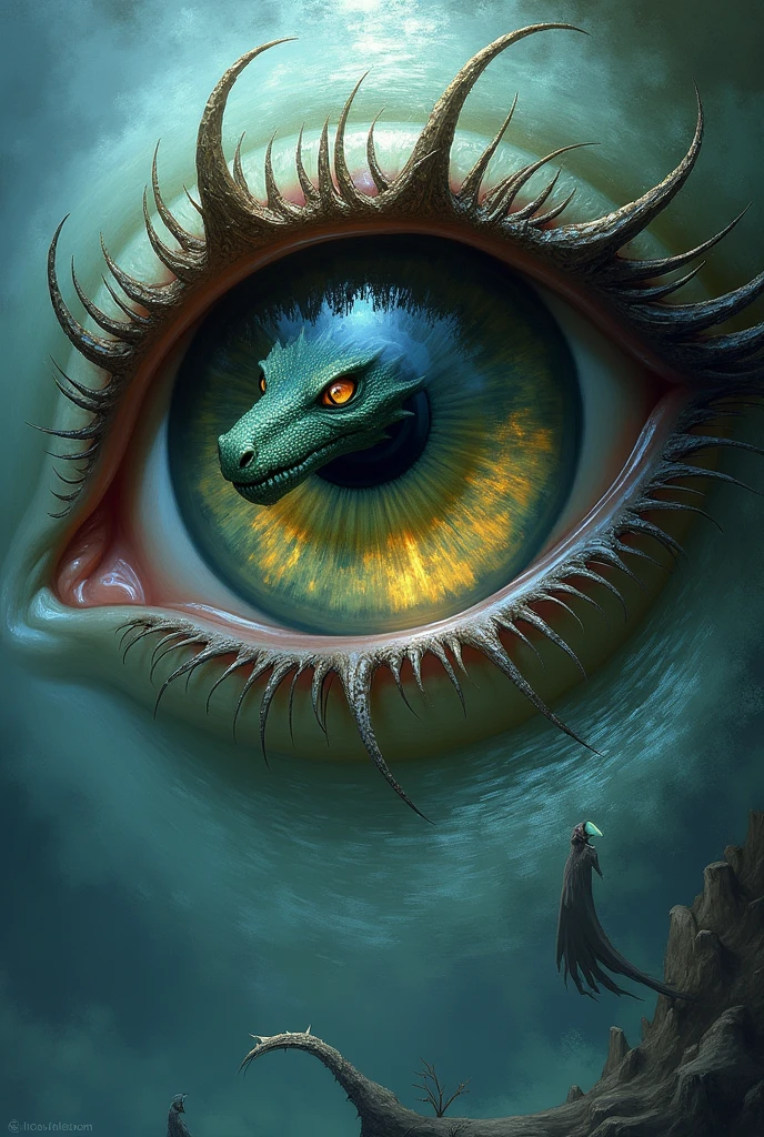 an eye，The flying dragon flies out from the pupil of the eyeball。