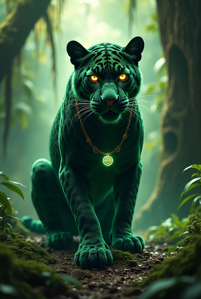 Dark green jaguar medicine mascot