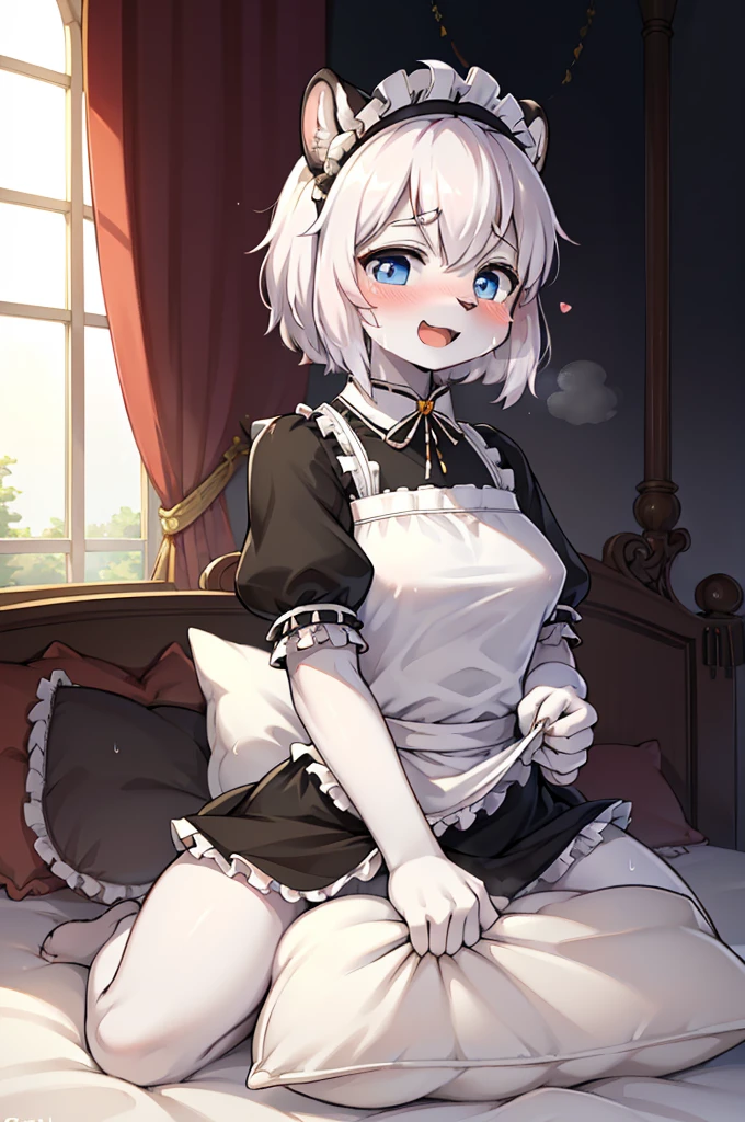 （masterpiece，best quality），mine, The Beast, , (Light and shadow suitable for any Pillow background））, 穿着Maid costume的可爱女孩在Pillow上摆姿势,，Maid costume，nature,, (blush),a smile，Pillow,（Lots of Pillow），Soft cushion，（canopy bed），（Pillow），Lots of Pillow，（Friction in the crotch），（（Pillow Hump）），（A tail），（Around the protagonist），steam，（Pillow），（Luxury Pillow），（Palace Pillow Pattern Pillow），（palace），（Palace bedroom），（Gorgeous Pattern Pillow），Soft Pillow，，（Classical European style bedroom ），（excited，shy person，Lack of expressiveness，），pillow hump,，(Deluxe Rococo Canopy King Bed),Luxurious curtains with ornate ruffles and ribbons hang around the large bed.,((((The bed is piled with many Pillows)))),Quilt details,Detailed bed linen,Ruffled Bed Skirt,Deep Bed,Background with depth,((Pillow in detail)), ((((A Lot of Pillow))))，,，Detailed Soft Pillow,,((女孩正躺在许多Soft Pillow上,There are many Pillows around))，、、In a large canopy bed、Soft sheets and quilts、Colorful soft Pillow、Lots of Pillow、Soft toned bed、Ruffled curtains around the bed.。Delicate face，（Gorgeous pattern pillow），Soft pillows，，（Classical European style bedroom ），（Excited face，Opened his mouth，Shy，），,MASTURBATING WITH PILLOW,，，Snow Leopard Girl,,Long hair,Gray and white leopard ears，Gray and white leopard tail,Black leopard print,，Facial pattern，，Sweaty，Leopard print fur，Leopard print skin，，No socks,