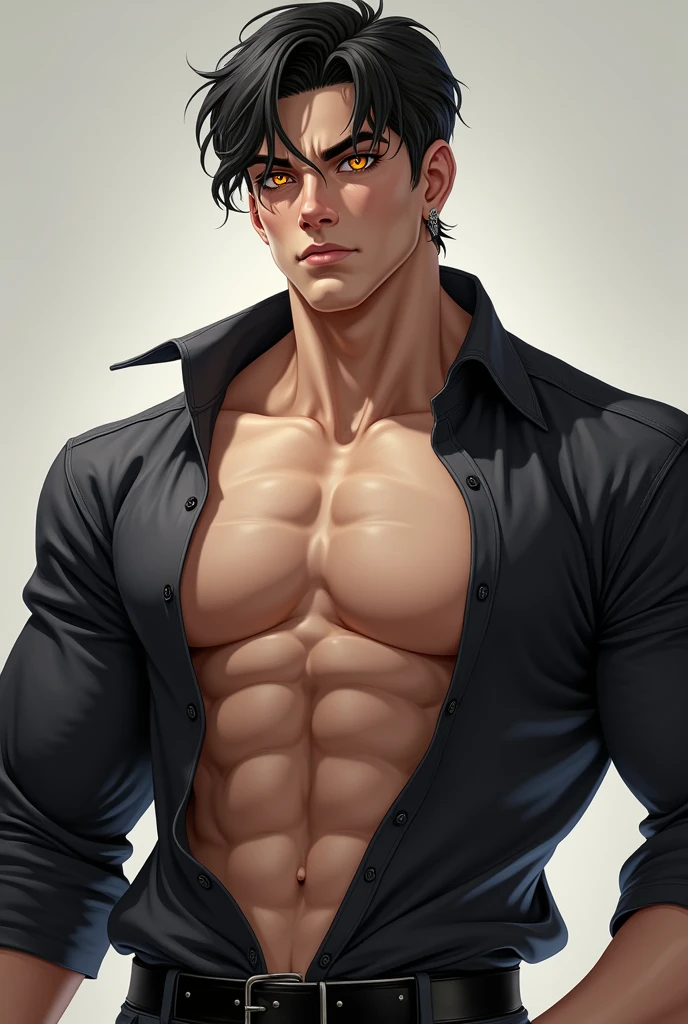 full-length, 1college boy, shirtless, wearing ripped jeans pants, looking at the camera, anime style, with crew cut haircut, holding a heart-shaped crystal, highly detailed, 2d illustration, done in photoshop, vibrant colors, composite lighting, nice and perfect face, stubble, handsome, (white background:1.5), (blank background:1.5), masculine shapes, manly, dynamic pose, dynamic angle, sharp and crisp image