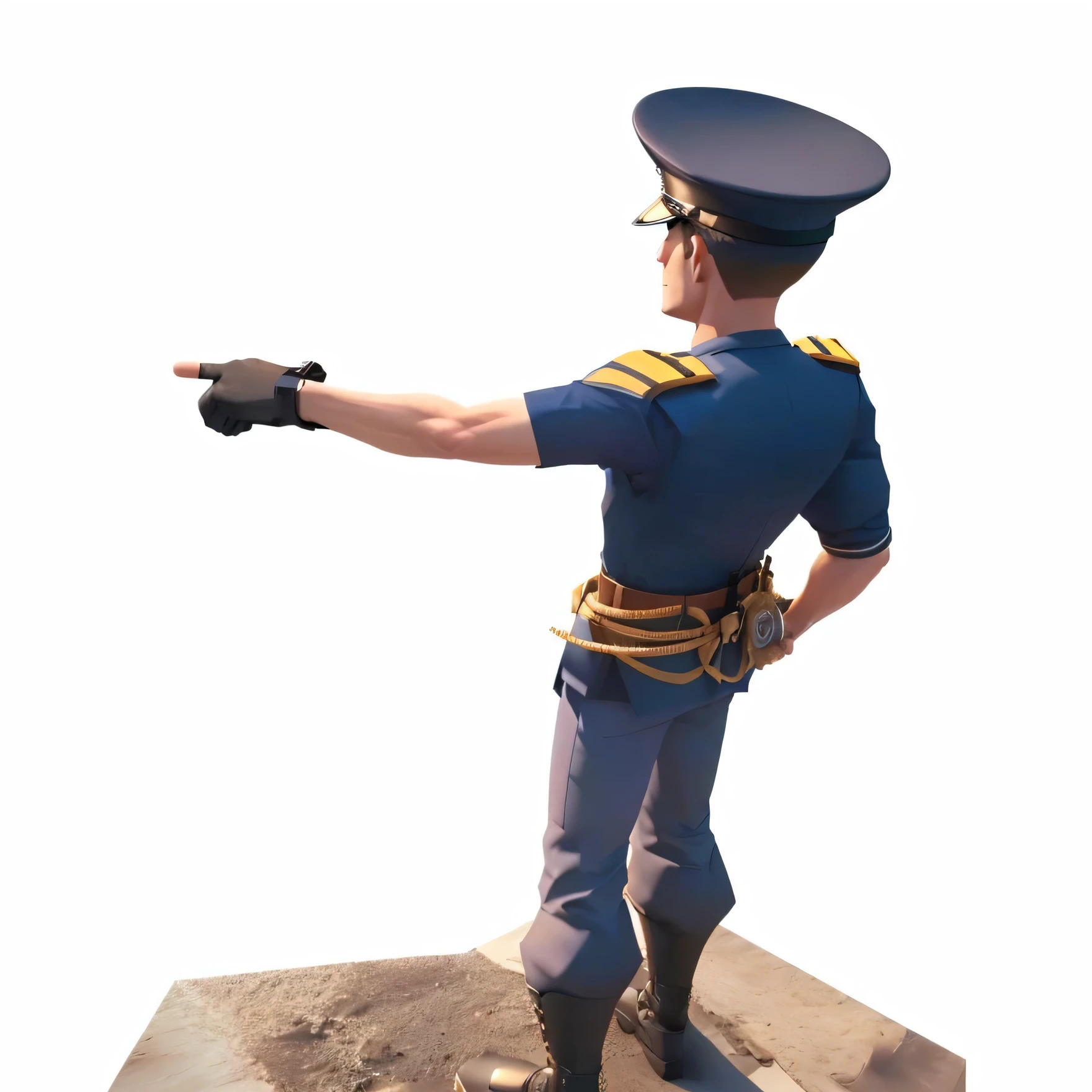 A man in uniform pointing at something, highly detailed, police officer, standing pose, t-pose, character design police, t-pose wizard, 3d character, 3d render, character standing, low-poly character, high resolution render,8K