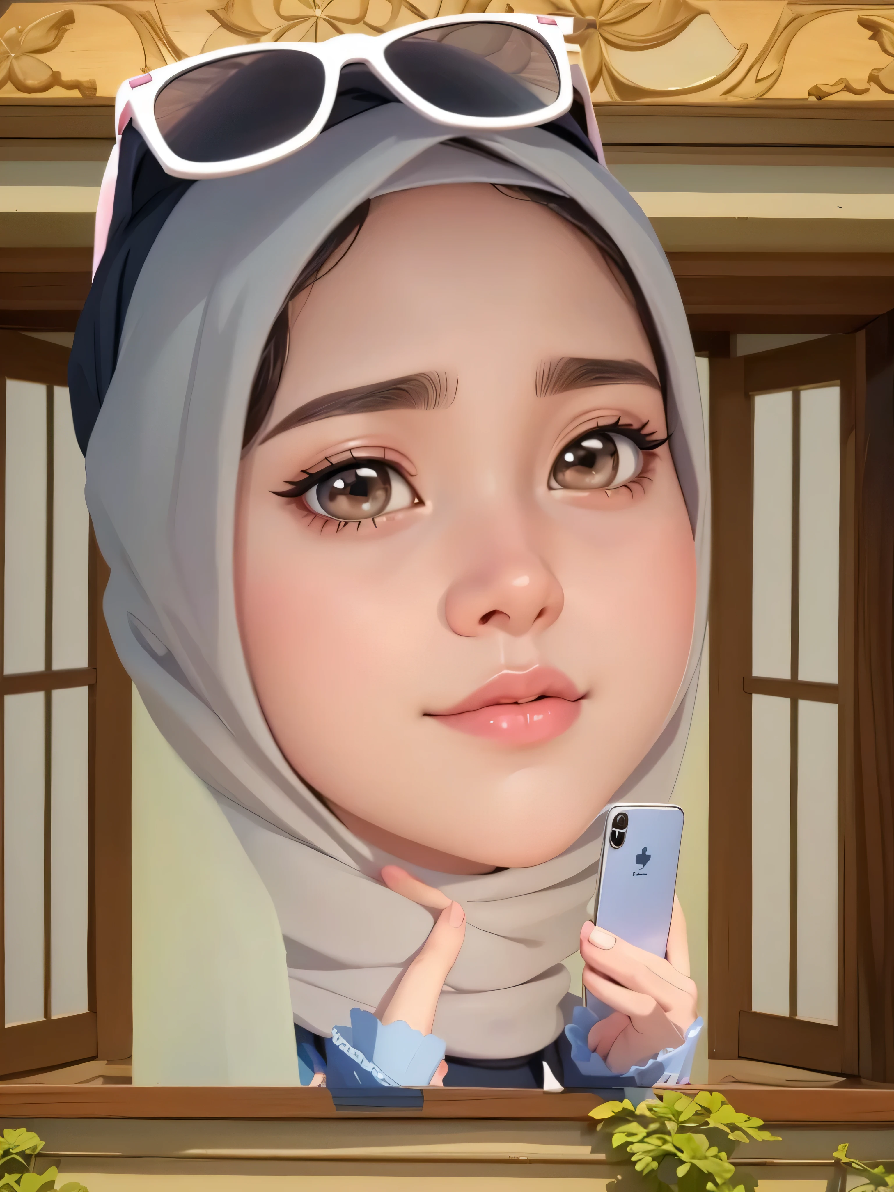 a close up of a hijab woman, full protrait, realism artstyle, inspired by Nil Gleyen, nft portrait, fanart, portait photo profile picture, kawaii realistic portrait, in cartoon style, inspired by JoWOnder, protrait, high quality portrait, sakimi, inspired by Kim Jeong-hui