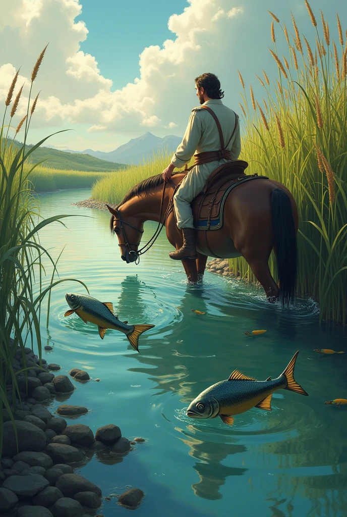 After a few weeks, The servant went on a journey by order of the king. He was riding along the bank of a river when he heard some moans among some reeds.. He got off his horse and noticed that three small fish had been caught in the reeds.. The servant dived into the river to free them..
Waving with joy, as they moved away downriver, the fish screamed at him:
-We will remember that you saved our lives, Someday we will return the favor!