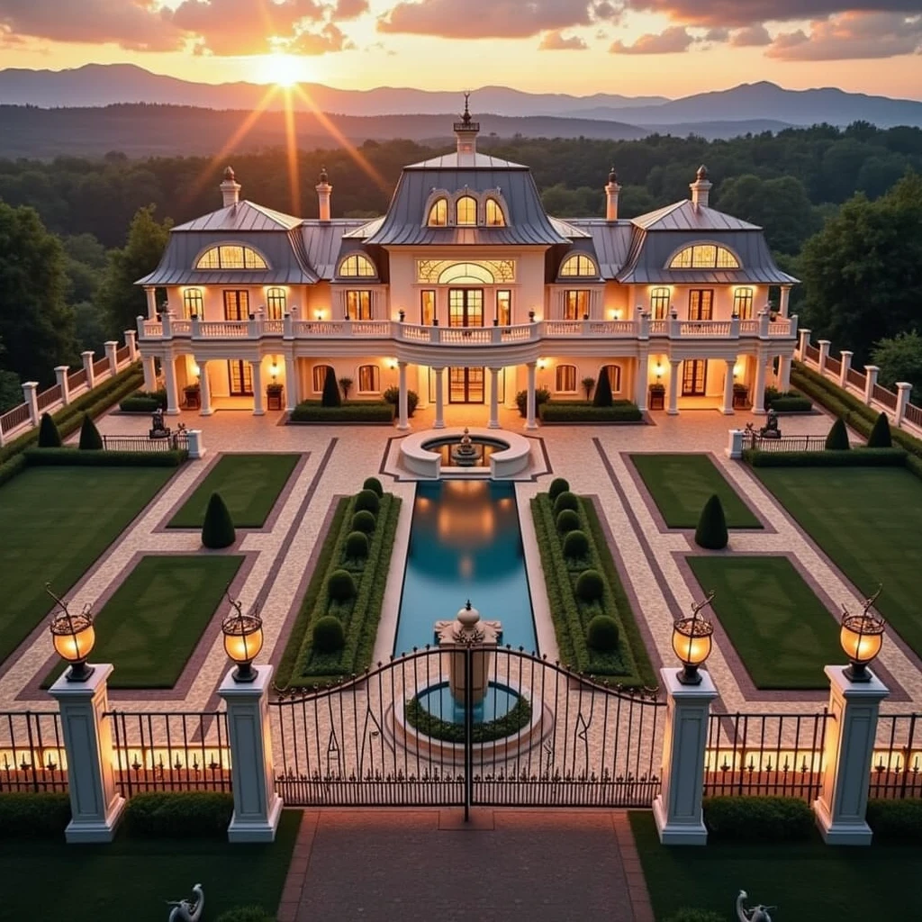 Huge luxurious mansion in red and black colors
