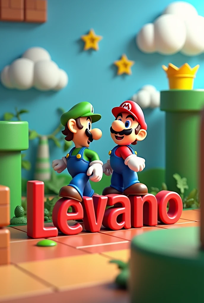 Mario Bros background with the name André N. Levano in 3d