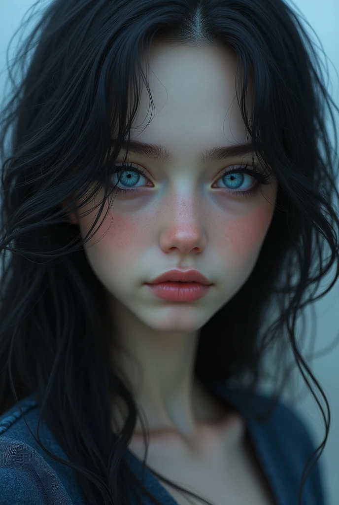 Woman, adolescent, blue colored eyes, Bblack hair