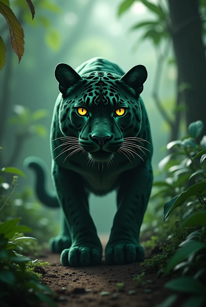 Strong dark green jaguar medicine mascot