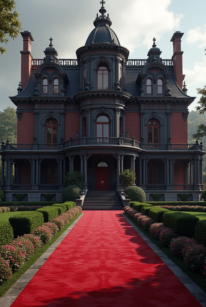 Huge luxurious mansion in red and black colors