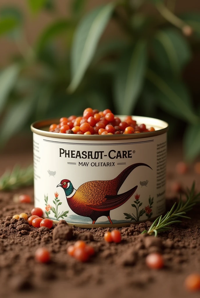 Create a can of cat food, that has the name of Pheasant-care