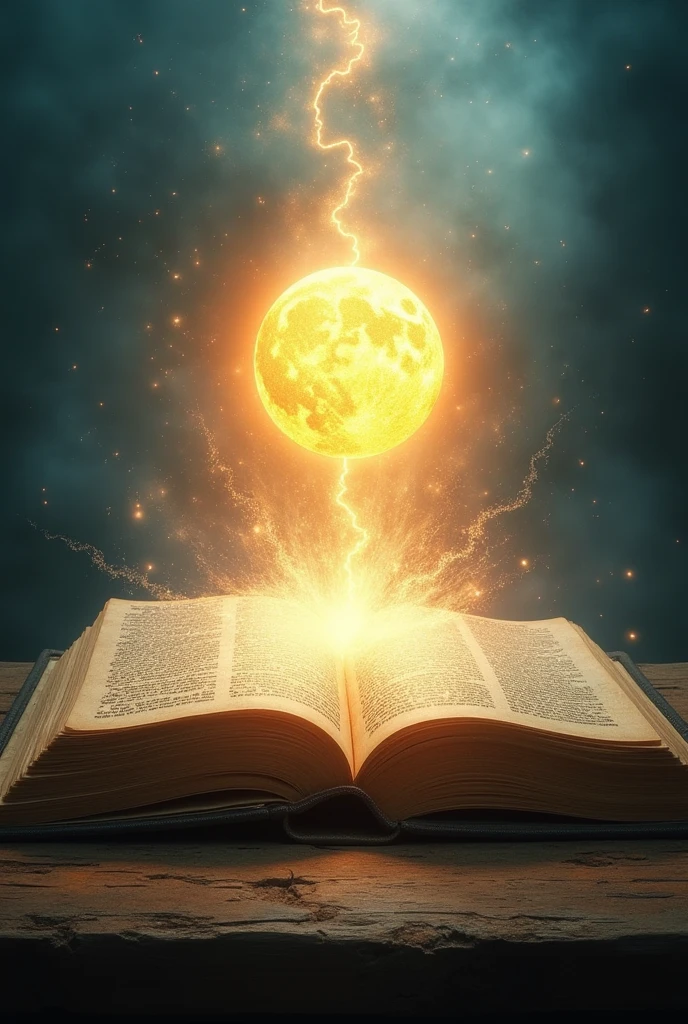 Become a dreamer, Create an image, how the sun rises from an open book, the pages of the book are rough like those of old relic copies, the sun ball is big and bright , the rays diverge in uneven streams, There are white ones among the rays , blue and gold