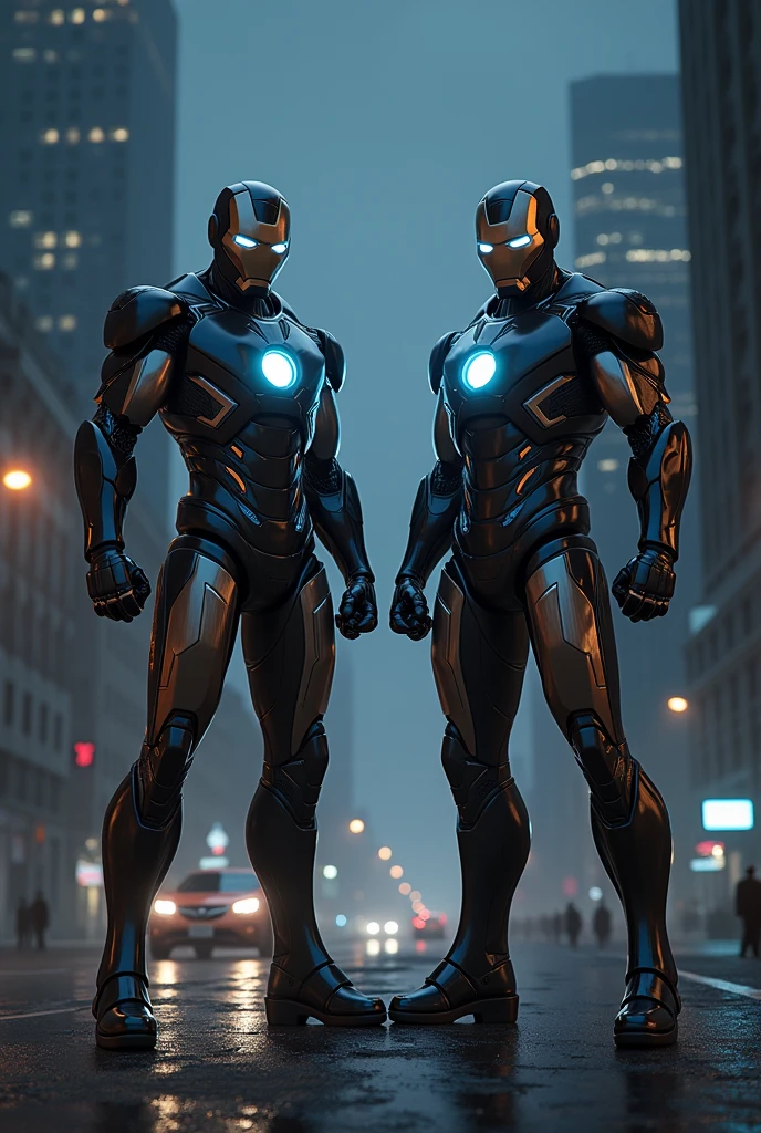 Alon and danger look Iron men dark night in newyork city