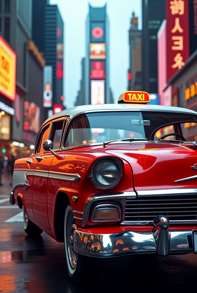 Red taxi with white roof with platinum taxi logo 
