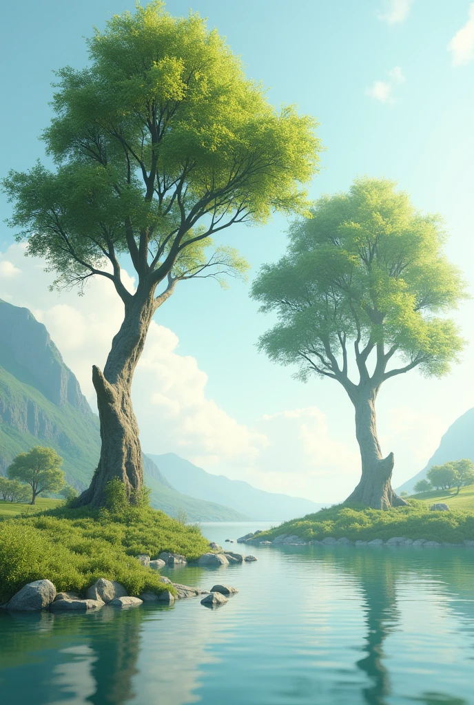 Two trees and a lake