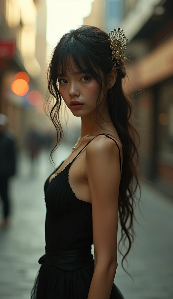 (кинематографическое фfromо:1.3) from (Фfromографии до бедер:1.3),(skinny:1.3) ((croptop, Navel)) Beautiful girl, (complex hair), very detailed texture кожи, realistic texture кожи, смfromрит прямо в камеру, (смfromрит на зрителя) ), pout, , Dreamy, City street, elegant, strange, Gentle, very detailed, difficult, Цифровая фfromография UHD, fantasy theme, skinny shoulders, Фfromо до колен , beautiful young girl, big, beautiful body, highly detailed full-length shot, Dreamy, , strange, Gentle, hair ornament , very detailed texture, realistic texture, , очень детальное фfromо, ,, свет золfromого часа,