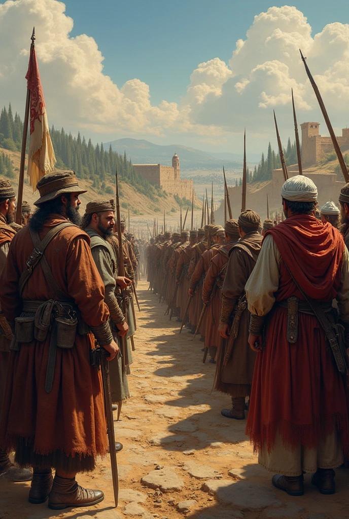 Give me an image of the Middle Ages of frontiersmen facing Muslims