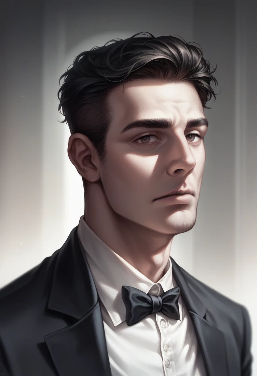 a man wearing a black suit, impeccable suit, elegant businessman, detailed portrait, detailed face, photorealistic, cinematic lighting, dramatic lighting, high contrast, moody, atmospheric, dark colors, muted colors, subtle colors, sharp focus, hyper-detailed