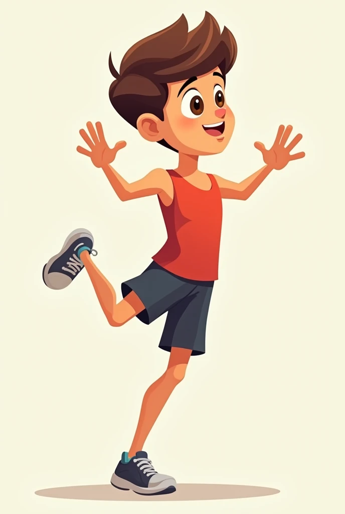 Cartoon character man with medium musculature who does calisthenics and, brown eyes straight brown hair with a young face