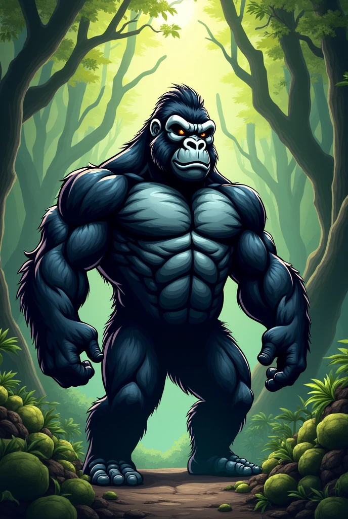 Gorilla medicine mascot with strong biceps and green with black