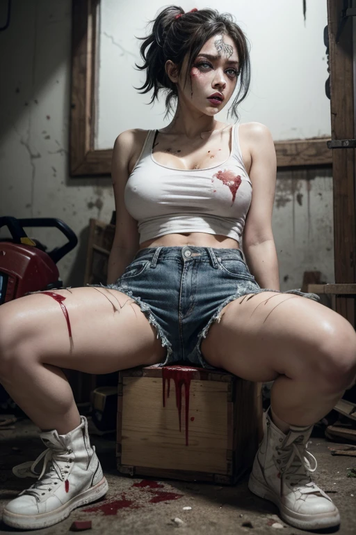 Big Tits,Big Ass,
Chainsaw Sally (Chainsaw Sally)
• Costumes: Wearing a blood-splattered white tank top and denim shorts。Equipped with a chainsaw-like prop on the waist、Creates an overall disorganized impression。The shoes are old boots、In American style。
• Makeup: Face painted with blood splattered on it、The dark smoky eyeshadow accentuates the sense of fear.。lips are red,、shortage々Apply it gently。my hair is messy、A casually tied-up style。