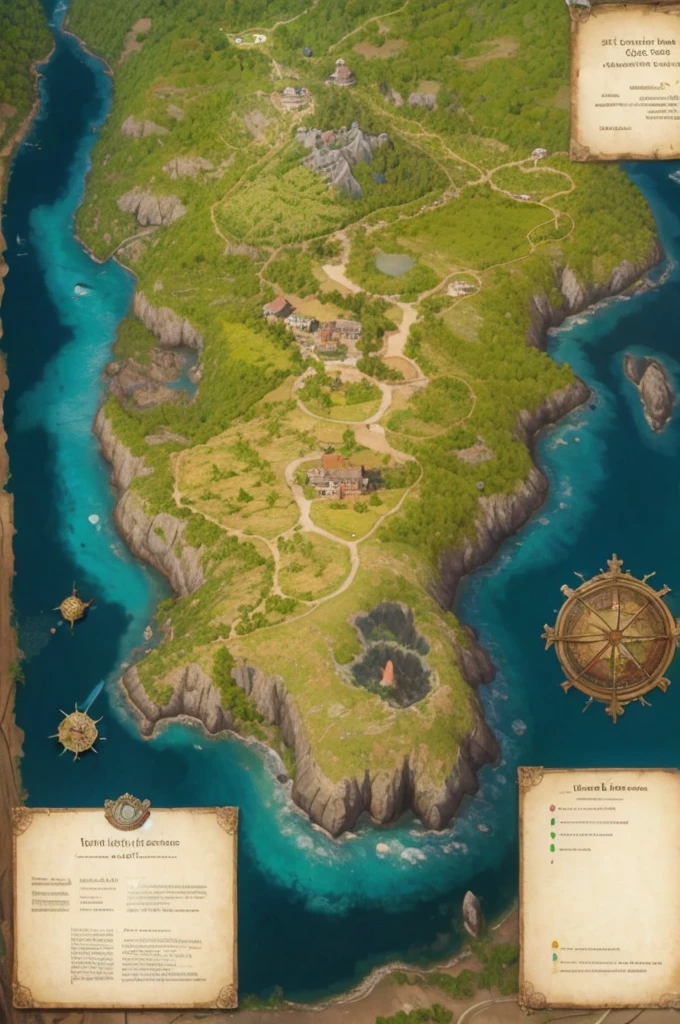 Make a map seen from above with a very large area, mas deixe quase tudo completo com forst, It has to be very green, e na forst tem uma torre pequena, a small lake, a small house near a river, and an area that has a small, also put some trails, make it much greener, full of trees, forst, leave the area very green and etc.