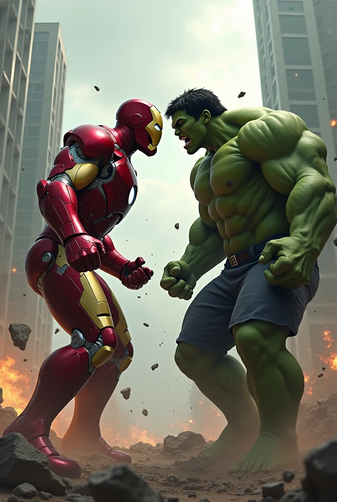 Iron Man and Hulk shirtless and armed