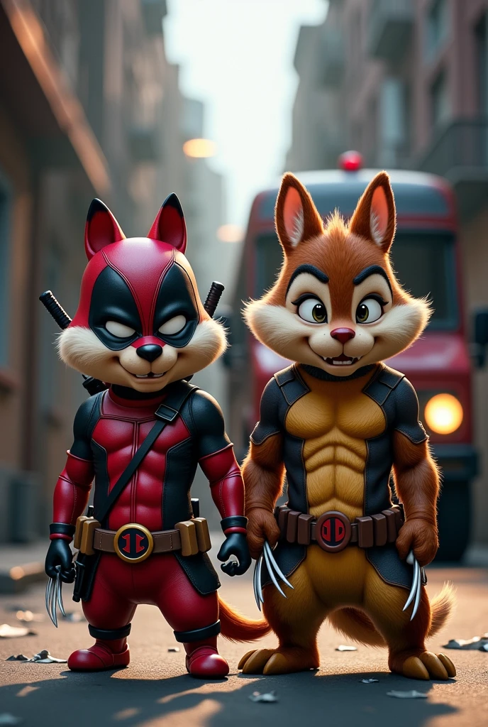 Chip and dale rescue rangers as deadpool and wolverine with theatrical logo