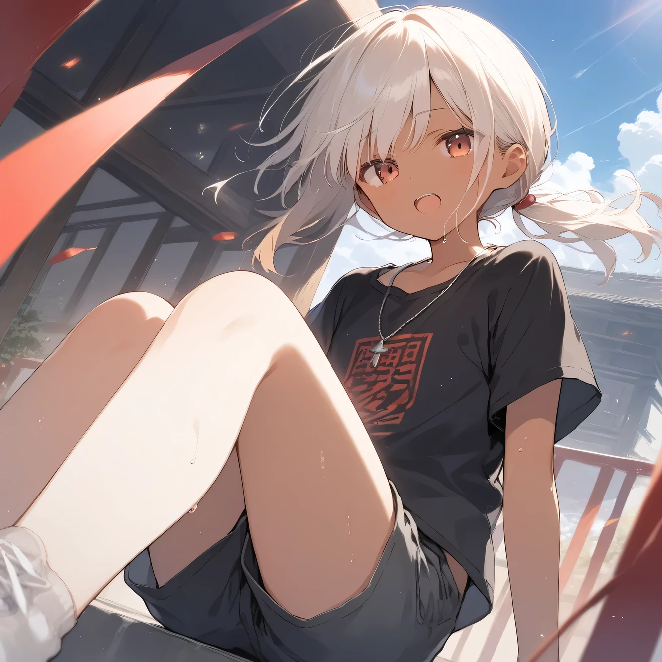 score_9, score_8_up, score_7_up, source_anime, best quality, masterpiece, official art, absurdres, highres, ultra-detailed,waifu2x,Collection: Slice of Life,break,1girl, tomboy, dark-skinned female, short hair, low ponytail, flat chest, beautiful detailed eyes, shorts, sweat, open mouth, (yawn:0.3), sleepily, outdoors, wind, (Detailed Lighting), (Detailed background),break,(clear line illustration:1.2), super detailed skin,very high resolution, very aesthetic, Best sexual lighting powered by famous artist, 8k, 16k, cute picture,beauty illustration,photoshop_(medium),,(Detailed Lighting),best anime 8k konachan wallpaper, pixiv contest winner, ((artist:takeuchi_takashi )),