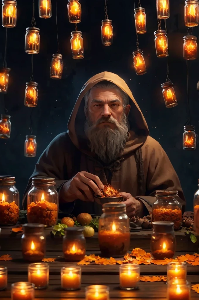 create an image exactly like this, but with a wizard outfit with more details and some magical details on the pots
