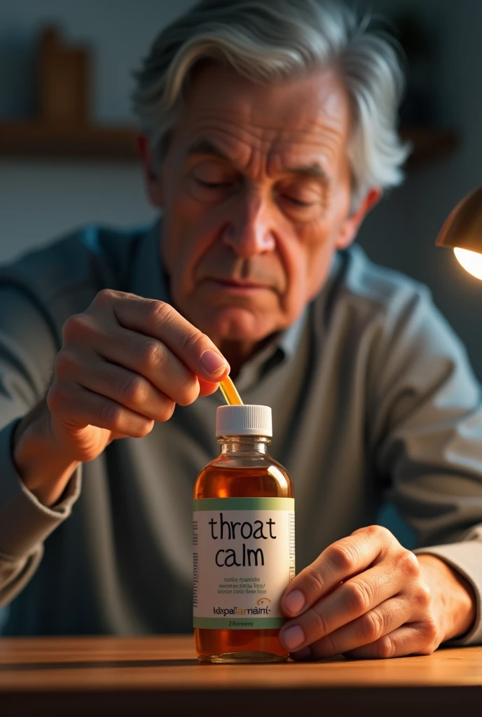 Person taking syrup named throat calm