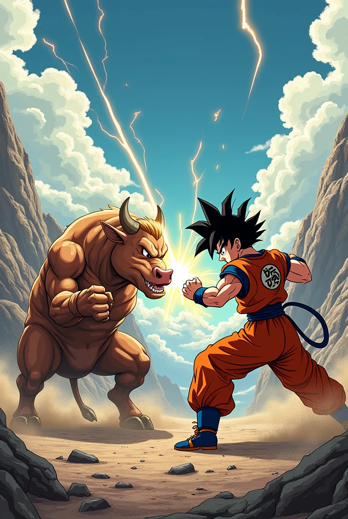 Create a karate cow fighting with Goku