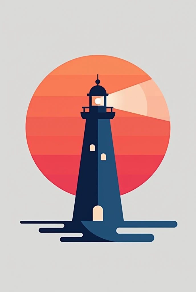 A logo with a minimalist lighthouse in red and blue colors
