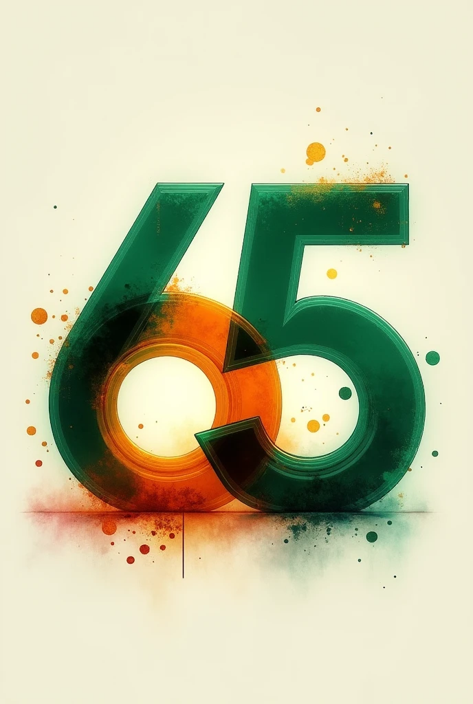 can you draw number 65 in vertical, i need it to be art, color with green and orange, aesthetic