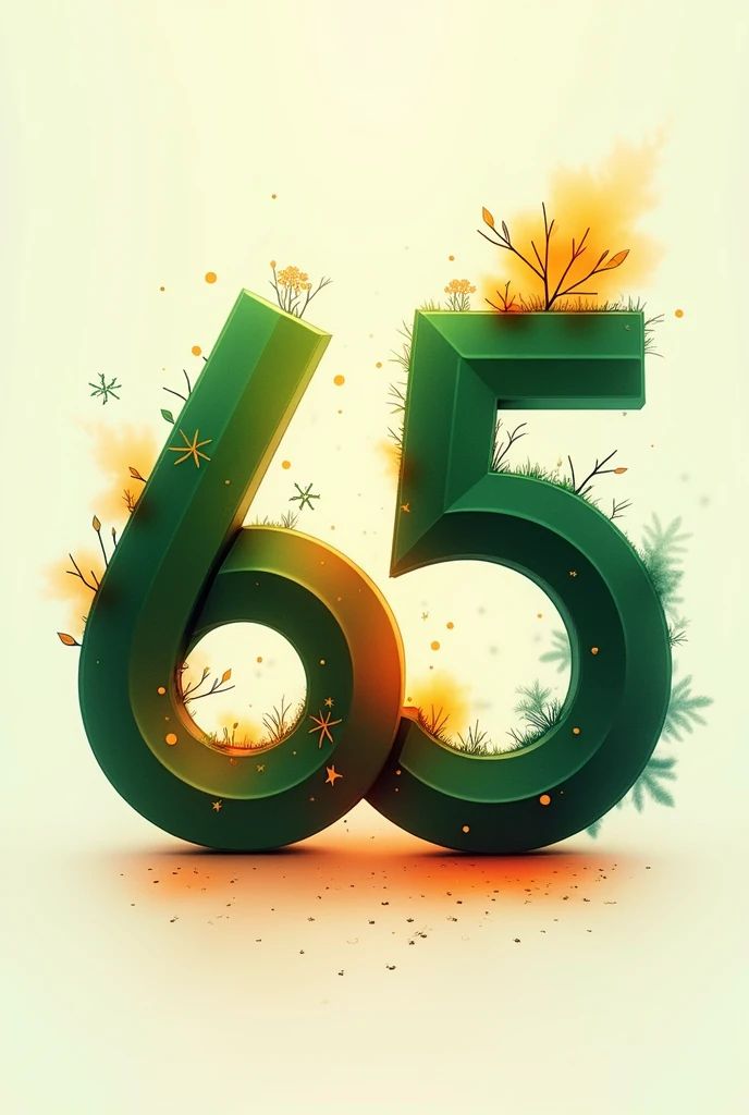 can you draw number 65 in vertical, i need it to be art, color with green and orange, aesthetic