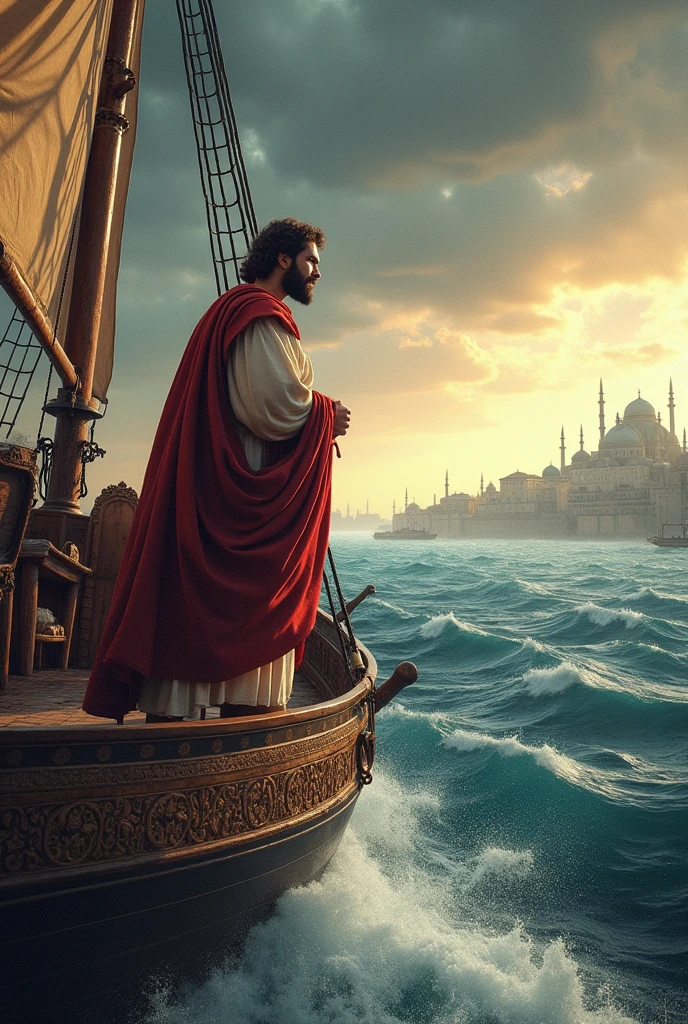 The image of the apostle Paul sailing on the ship heading to the city of Corinth