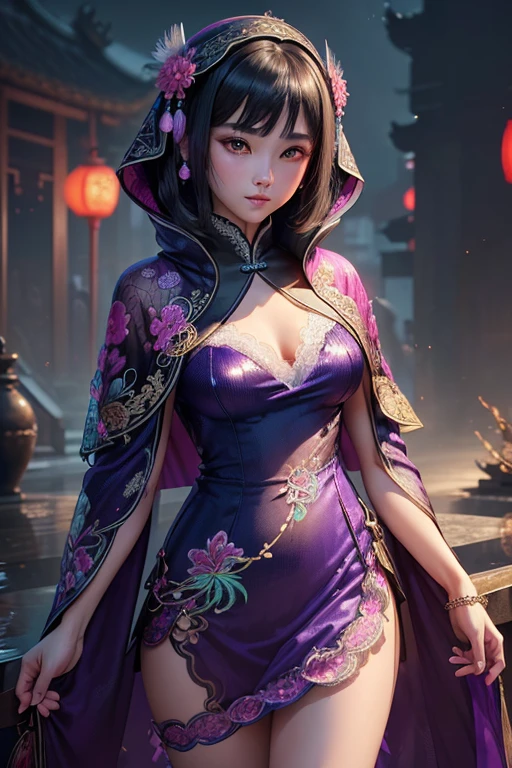 during night、body complet、(((Wearing fluorescent fabric:harem outfit、Suzhou embroidery technology:Lace sequin cloak woven from feathers)))、jewlery、Masterpiece、best quality、Official Art、Highly detailed 3DCG Unity 8k、(##tattoo##、The tattoo、~+The tattoo)、(Perfect female curves、huge-breast)、(a captivating gaze)、toward to the camera、Pink lips、Delicate fingers and hands、Magic Hour、Rembrandt Lighting、Front lighting、Fill Lighting、 hard shadows、Arnold Renders、
