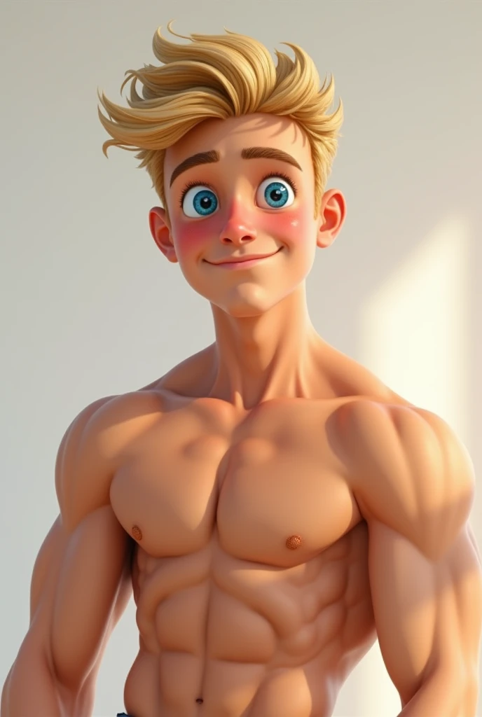 Make a blond boy athlete handsome short blond hair Pink cheeks  