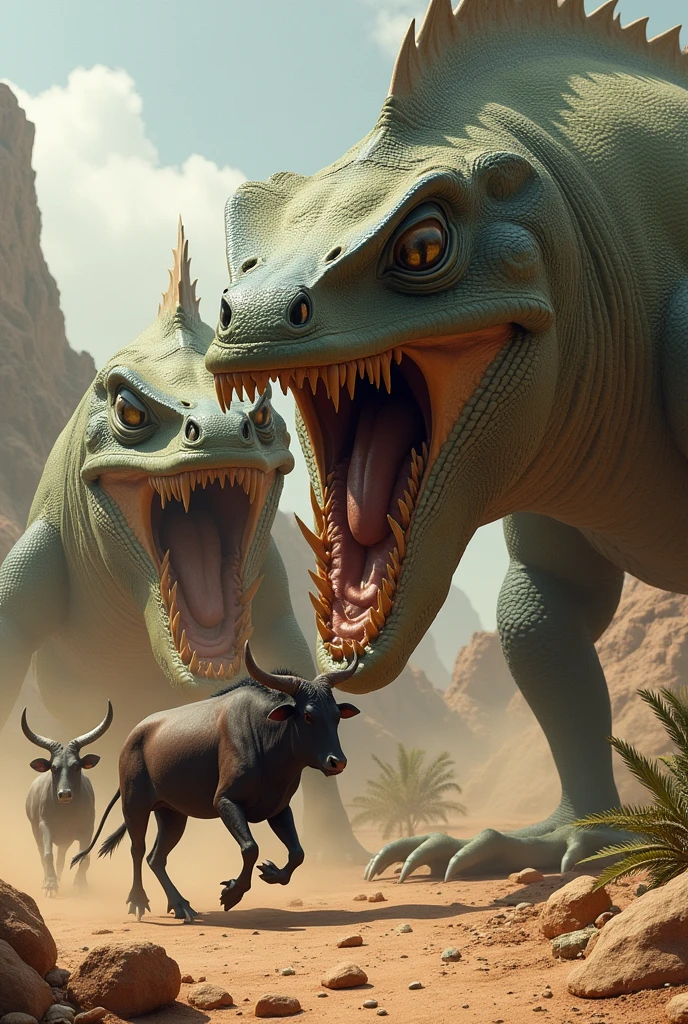 Giant geckos killing mini bulls