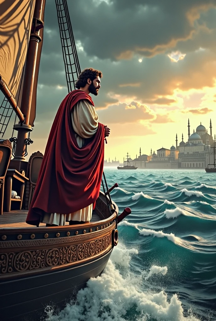 The image of the apostle Paul sailing on the ship heading to the city of Corinth