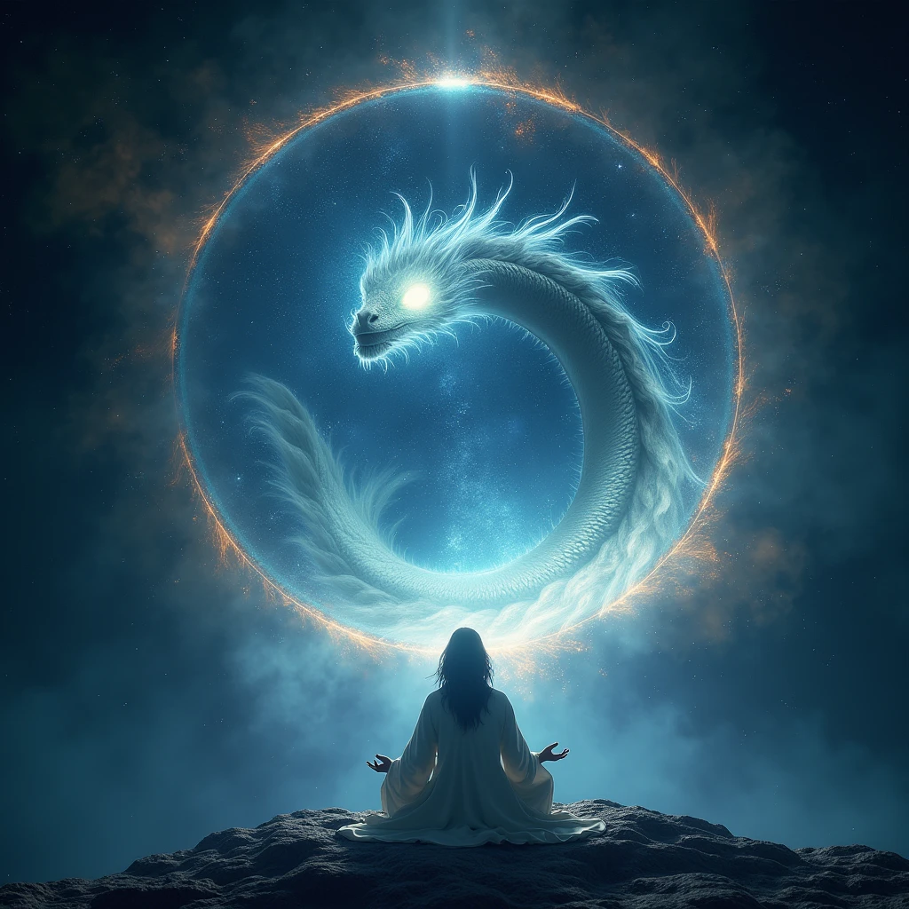 an eye,The flying dragon flies out from the pupil of the eyeball。 Immerse yourself in this fascinating meditation experience, The Serenity of the Jedi Mirrors the Serenity of Alien Worlds. This video invites you to explore the deep connection between the Force and the cosmic wonders of an unknown planet, Provide a unique、Immersive Meditation Journey."