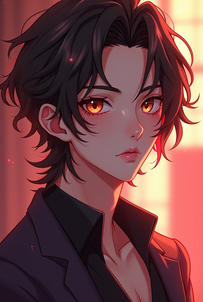 tender, seductive, flirtatious, Korean, half demon half angel, Beautiful, vtuber, anime, man, Brown hair, Brown eyes, Shota, Medium shot