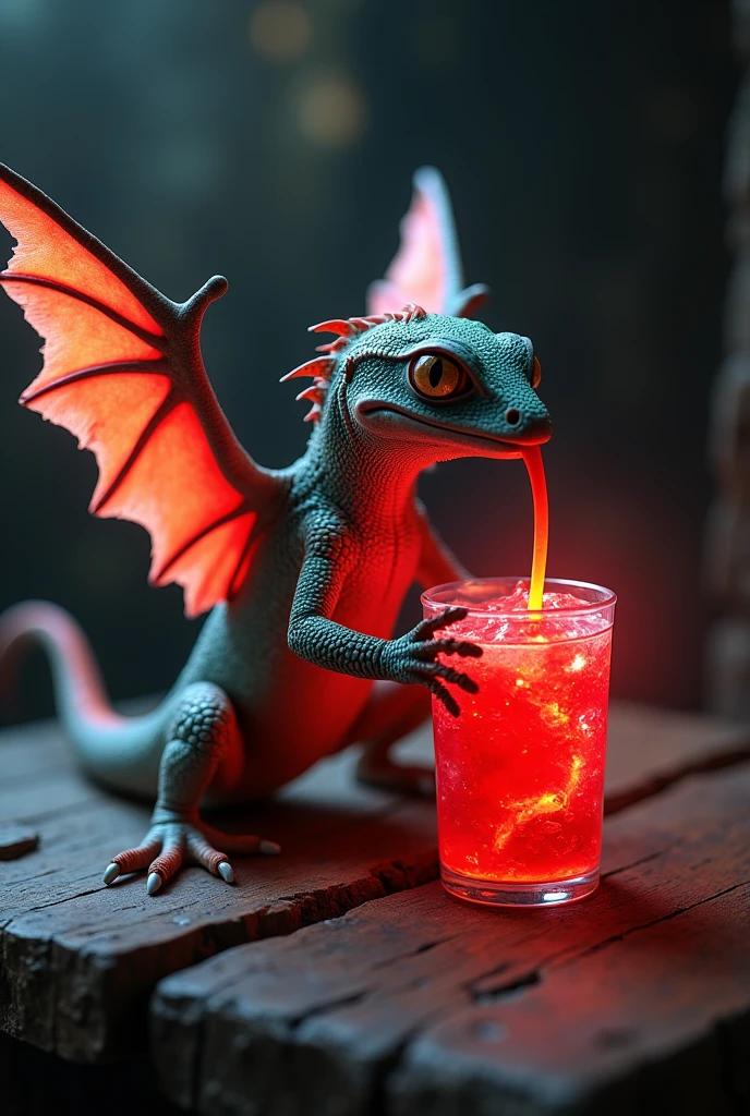 Winged gecko drinking redbulb