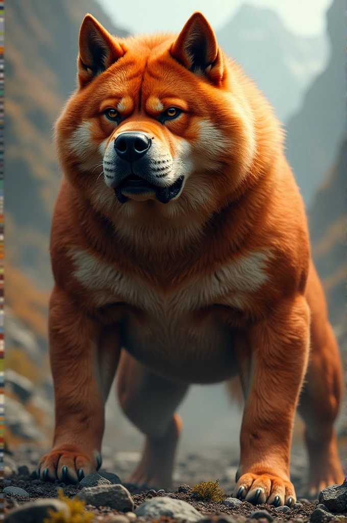 **"Create a 4K ultra-realistic image of a TOSA INU with a robust build and vivid fur colors such as brindle or red. The TOSA INU should be depicted in a powerful, commanding pose with a serious, intimidating expression, set against a detailed background that enhances its formidable presence."**