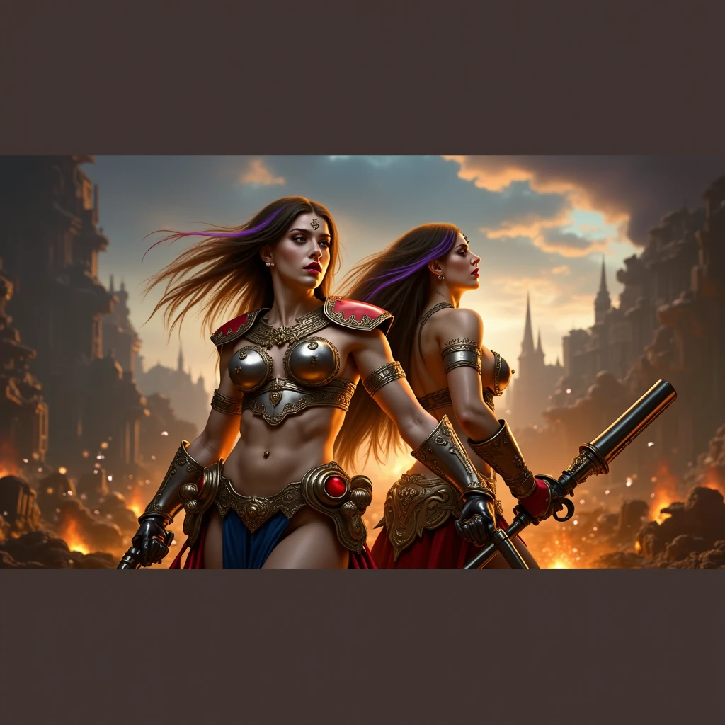 Full body pose sexy sisters of battle from the warhammer 40k, shooting at the enemy, white armor with intricate details, red armor with intricate details, religous symbols on the armor, sisters of battle, warhammer 40k, Massive silicone breast, pale skin, seductive, temptation, eat your soul, clevage, long flowing black hair with purple highlights, heavy gothic makeup, at night, neon, beautiful detailed eyes, beautiful detailed lips, extremely detailed eyes and face, long eyelashes, highly detailed armor, intricate futuristic weaponry, dramatic lighting, cinematic composition, muted color palette, gritty and realistic, mecha, science fiction, hyper-detailed, photorealistic, award winning digital art, 8k, HDR, masters work, in the middle of a battle field, full body combat action pose, explosions and fire around, full war, stunning, Stilleto heels, high heels, full body pose, cinematic, movie trailer, final stand!, nemesis, ready to strike, dust and debree, combat screams, attacking, shooting at the enemy, running forward, last line of defense, charging, fanatic, religious, templar knights, sisters of battle, warhammer 40k