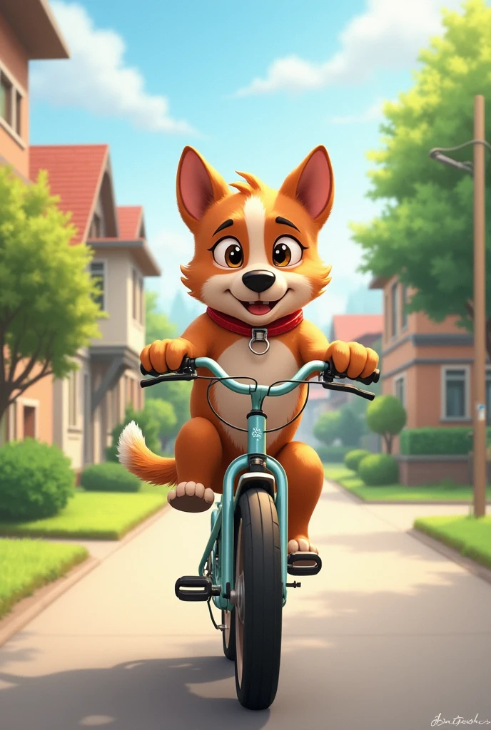 A dog driving bike