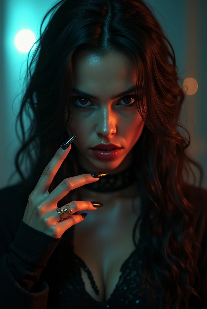 evil, hot and beautiful girl with long nails