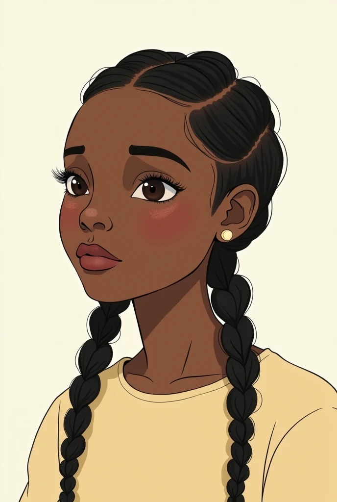 create a minimalist colored drawing of an  black girl with braided hair 