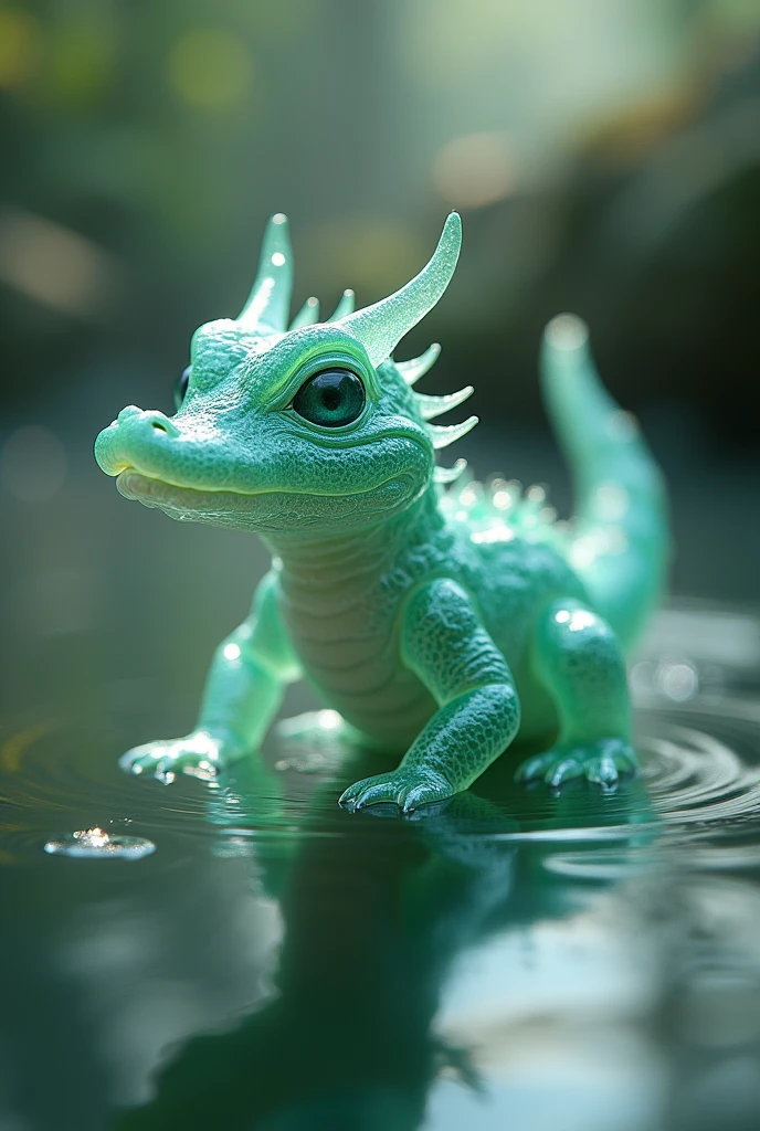 Transparent green ice baby alligator with horns