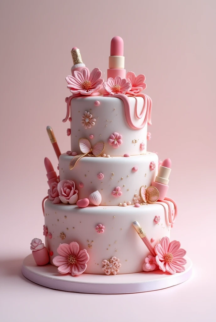Design me a cake made from elastic dough with a makeup theme that is aesthetic and doesn&#39;t have many things on one level