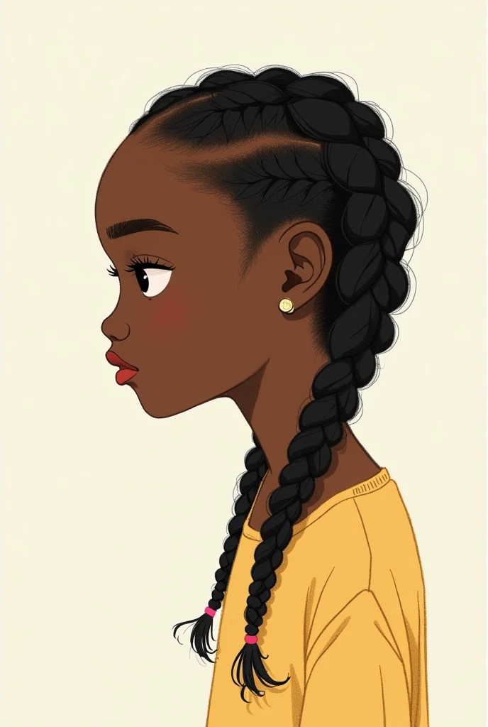 create a minimalist colored drawing of an  black girl with braided hair 
