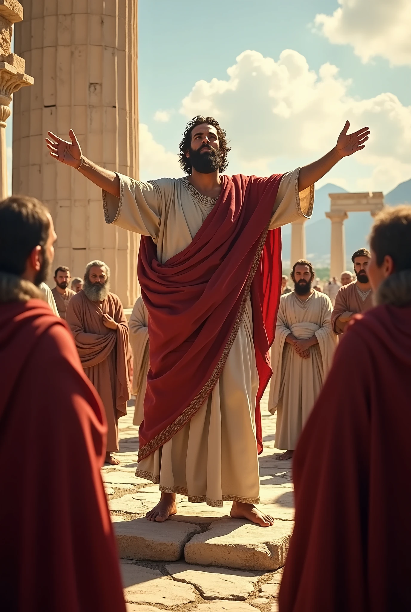 Apostle Paul preaching in Europe in Athens and among those men of the time philosophers